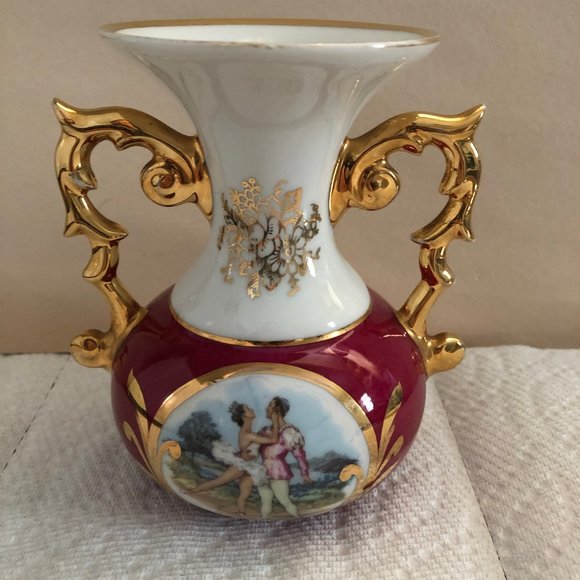 Beautiful small vase L.B Limoges porcelain art red gold couple dancing - Picture 2 of 6